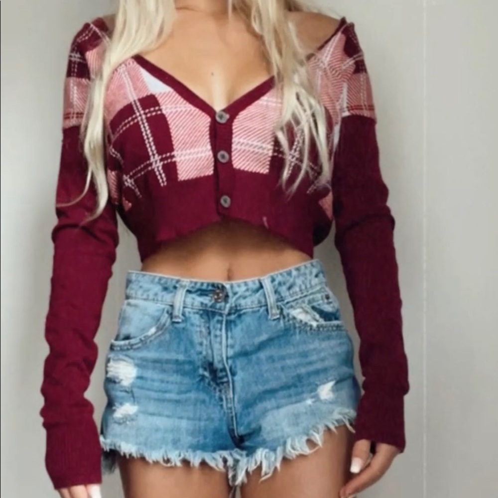 Cute maroon and plaid sweater